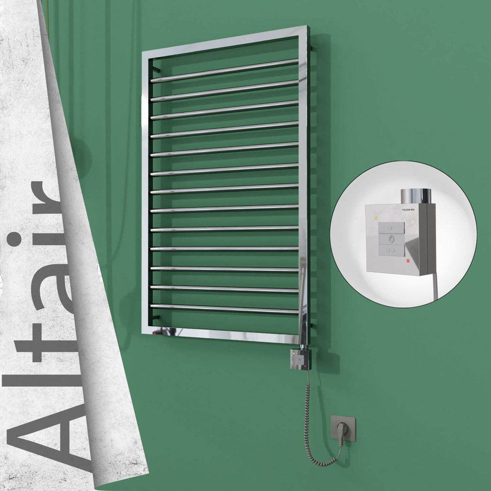 Altair Electric Stainless Steel Towel Rail 600x1040 Mirror Polished (KTX1 Thermostat) 300W Spiral Cable - 1