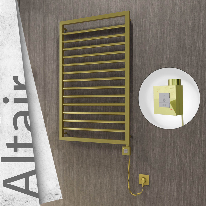 Altair Electric Stainless Steel Towel Rail 600x1040 Satin Gold (KTX1 Thermostat) 300W Spiral Cable