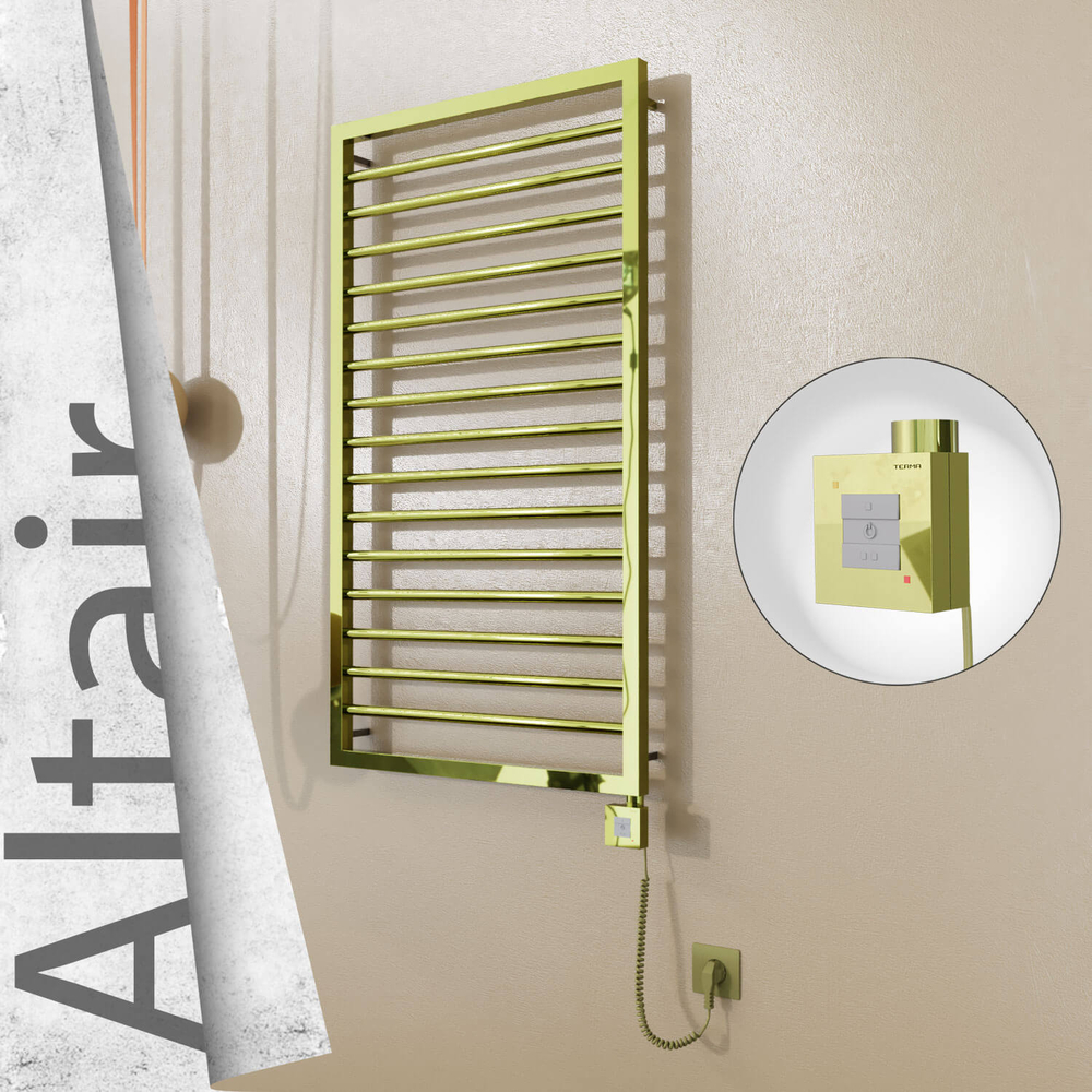 Altair Electric Stainless Steel Towel Rail 600x1180 Gold (KTX1 Thermostat) 300W Spiral Cable - 1