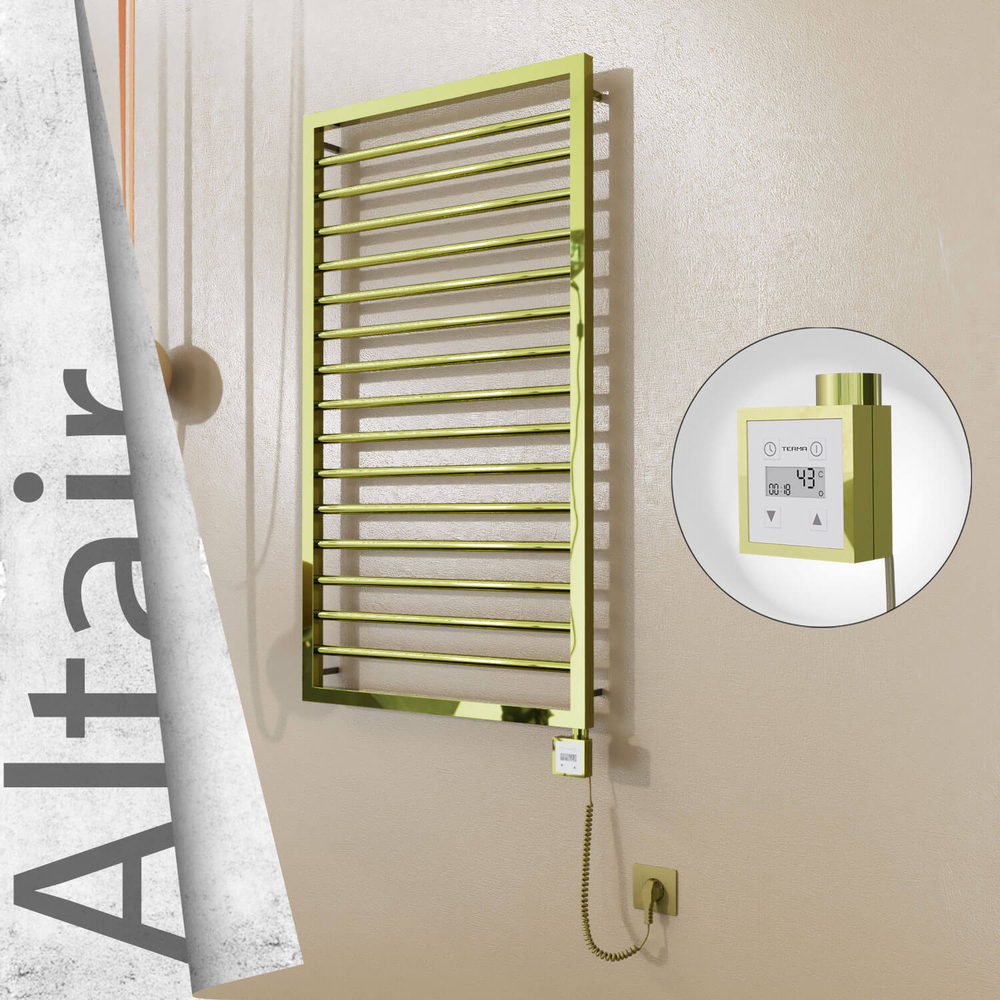 Altair Electric Stainless Steel Towel Rail 600x1180 Gold (KTX3 Thermostat) 300W Spiral Cable - 1