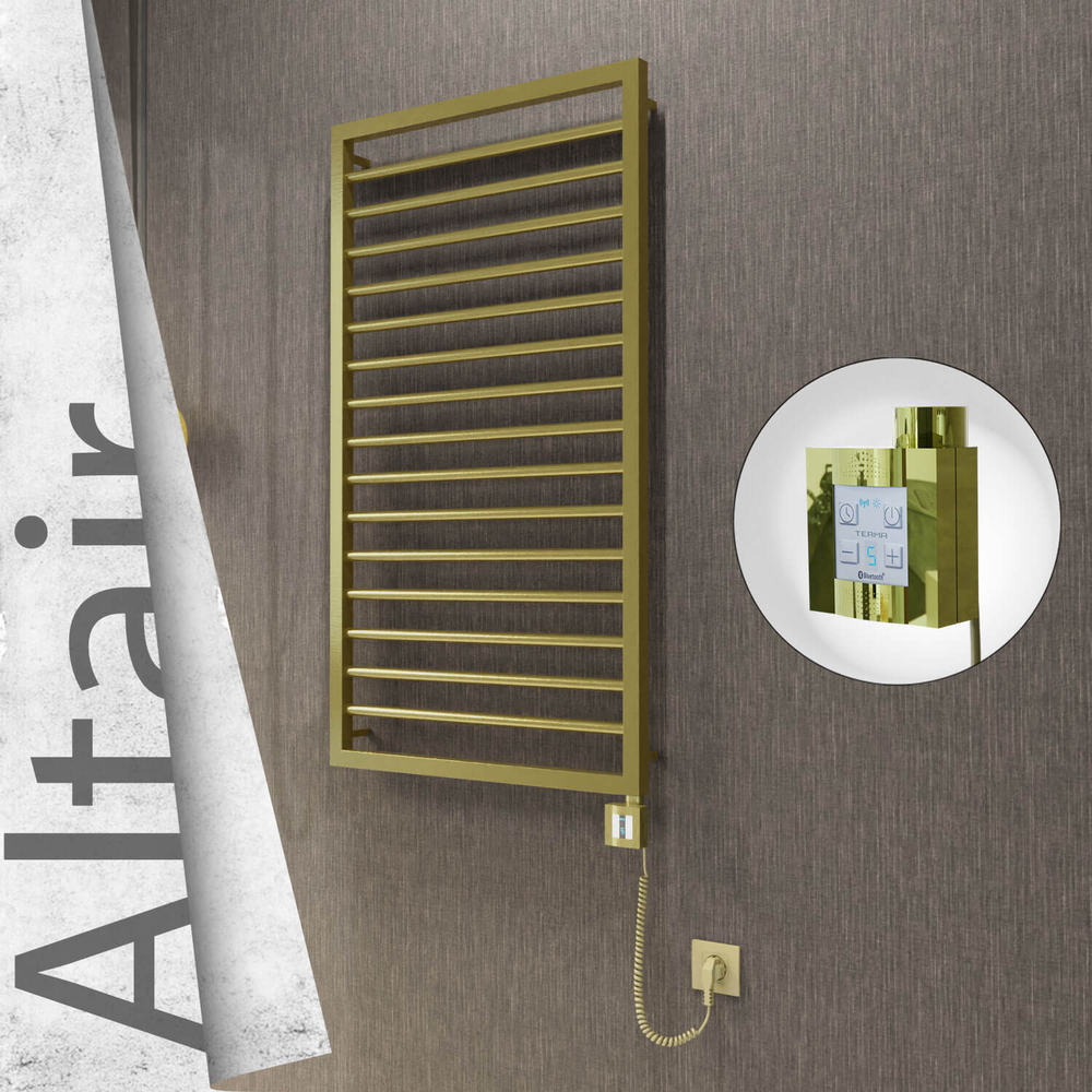 Altair Electric Stainless Steel Towel Rail 600x1180 Satin Gold (KTX4 Thermostat) 300W Spiral Cable - 1