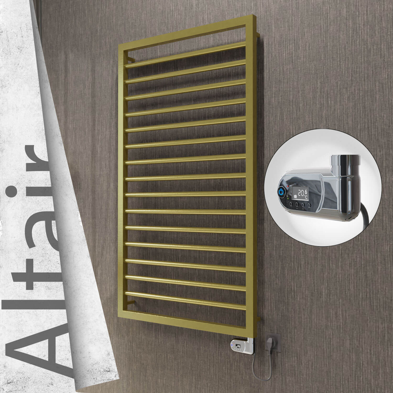 Altair Electric Stainless Steel Towel Rail 600x1180 Satin Gold (Thesis Thermostat) 300W 
