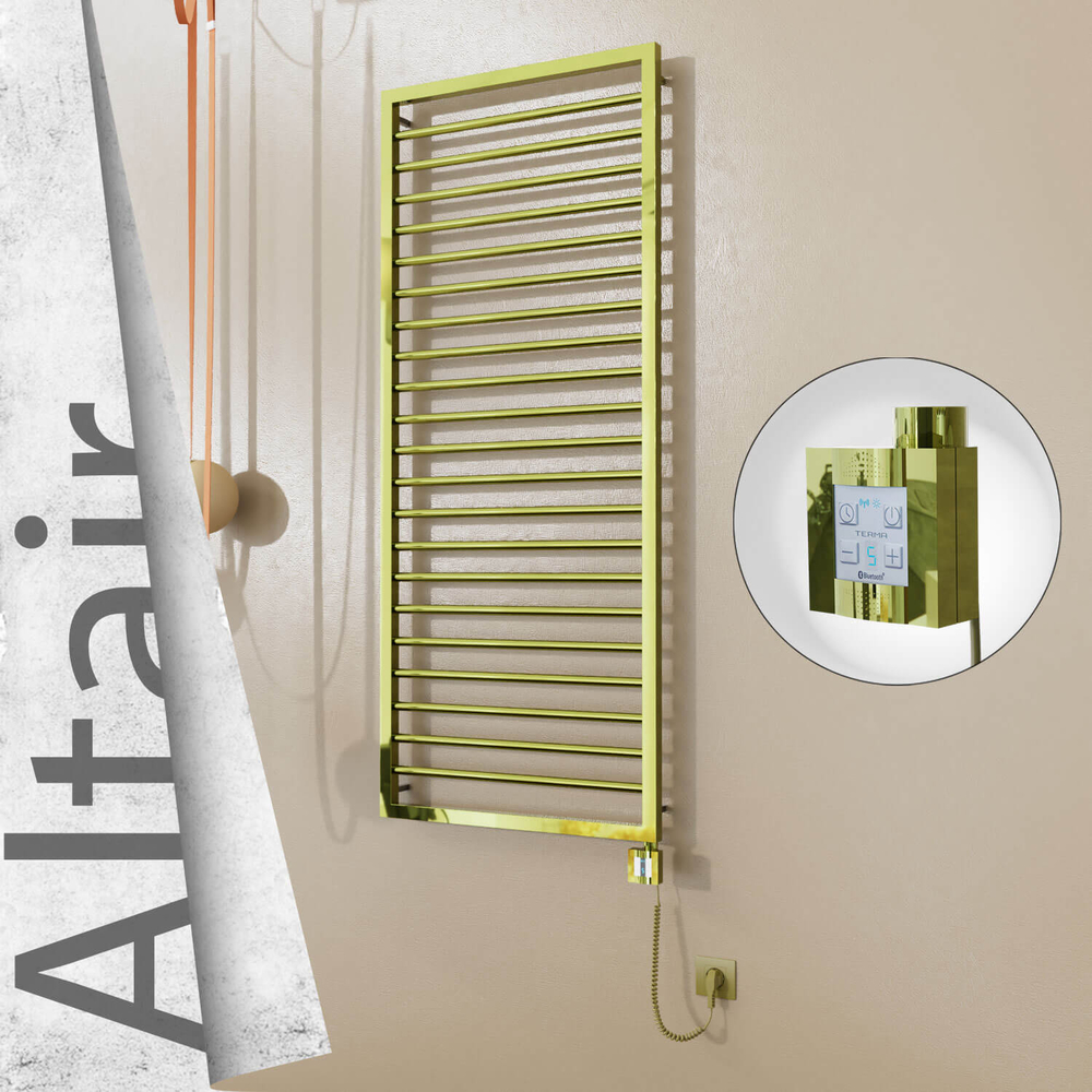 Altair Electric Stainless Steel Towel Rail 600x1600 Gold (KTX4 Thermostat) 600W Spiral Cable - 1