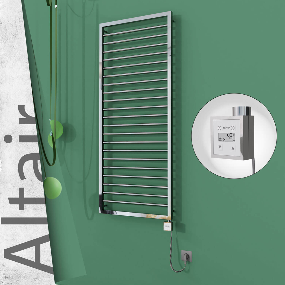 Altair Electric Stainless Steel Towel Rail 600x1600 Mirror Polished (KTX3 Thermostat) 600W Spiral Cable - 1
