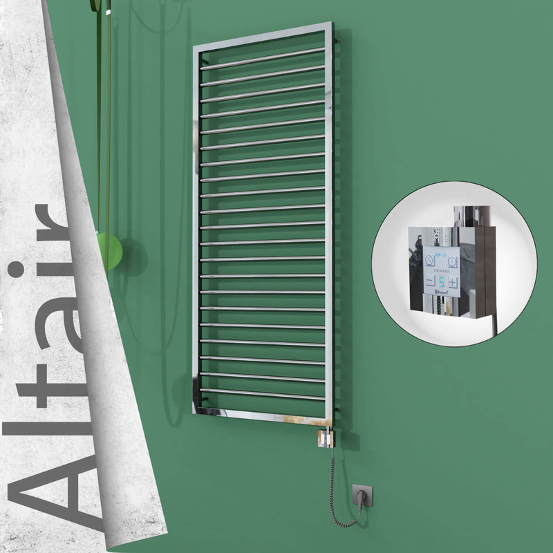Altair Electric Stainless Steel Towel Rail 600x1600 Mirror Polished (KTX4 Thermostat) 600W Spiral Cable