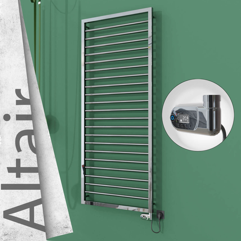 Altair Electric Stainless Steel Towel Rail 600x1600 Mirror Polished (Thesis Thermostat) 600W