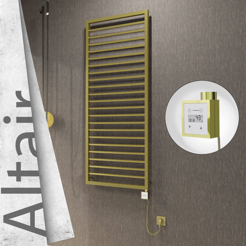 Altair Electric Stainless Steel Towel Rail 600x1600 Satin Gold (KTX3 Thermostat) 600W Spiral Cable