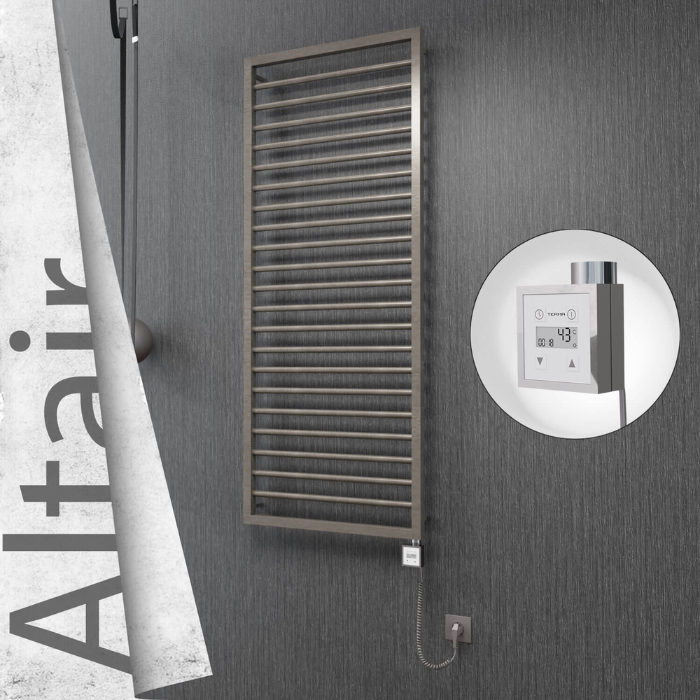 Altair Electric Stainless Steel Towel Rail 600x1600 Satin Polished (KTX3 Thermostat) 600W Spiral Cable - 1