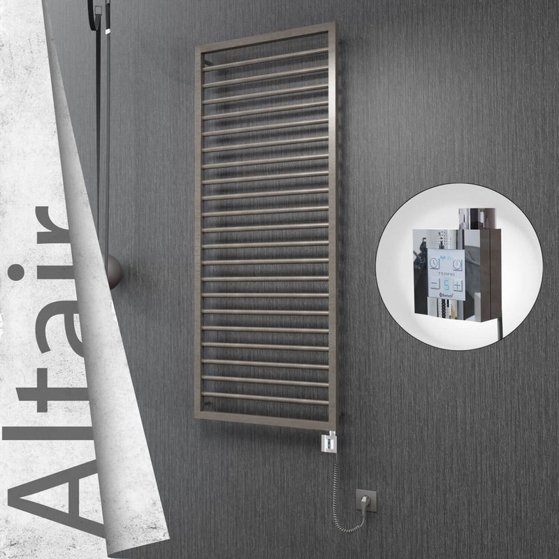 Altair Electric Stainless Steel Towel Rail 600x1600 Satin Polished (KTX4 Thermostat) 600W Spiral Cable