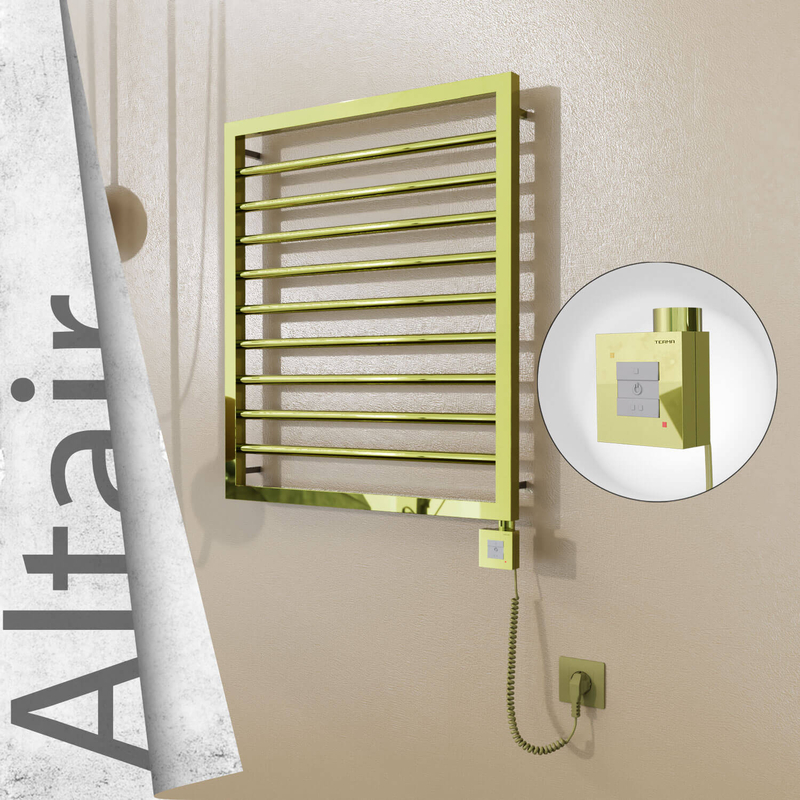 Altair Electric Stainless Steel Towel Rail 600x760 Gold (KTX1 Thermostat) 300W Spiral Cable