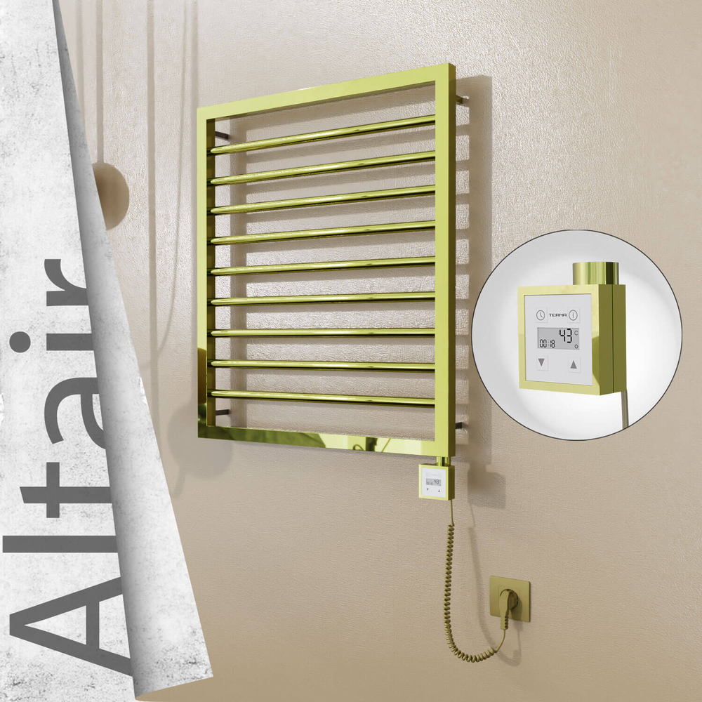 Altair Electric Stainless Steel Towel Rail 600x760 Gold (KTX3 Thermostat) 300W Spiral Cable - 1