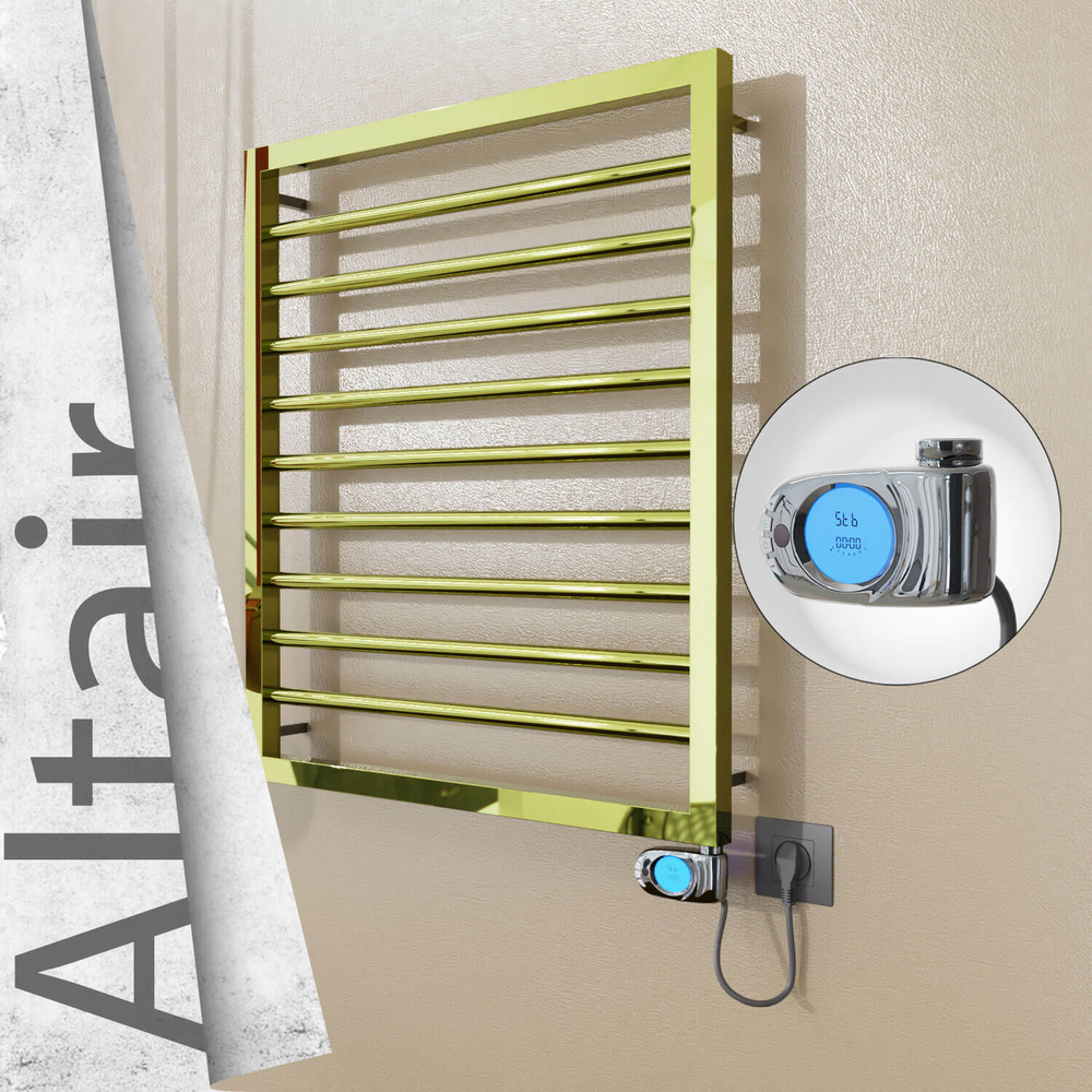 Altair Electric Stainless Steel Towel Rail 600x760 Gold (Musa Thermostat) 300W - 1