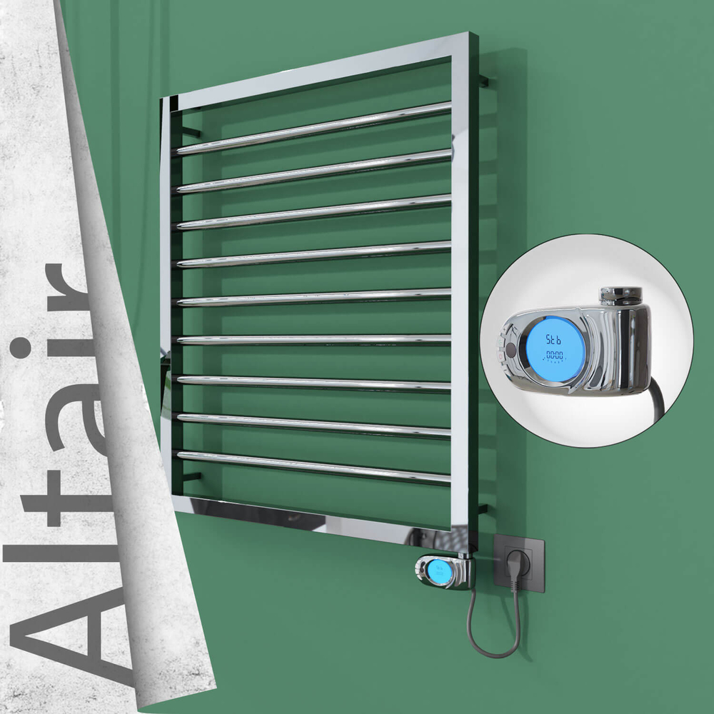 Altair Electric Stainless Steel Towel Rail 600x760 Mirror Polished (Musa Thermostat) 300W - 1