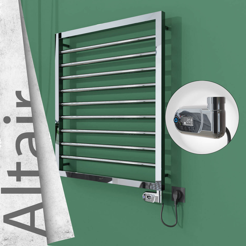 Altair Electric Stainless Steel Towel Rail 600x760 Mirror Polished (Thesis Thermostat) 300W