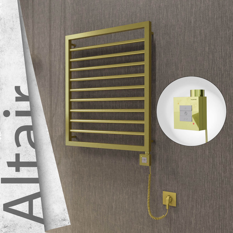 Altair Electric Stainless Steel Towel Rail 600x760 Satin Gold (KTX1 Thermostat) 300W Spiral Cable