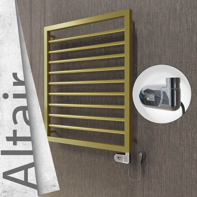Altair Electric Stainless Steel Towel Rail 600x760 Satin Gold (Thesis Thermostat) 300W