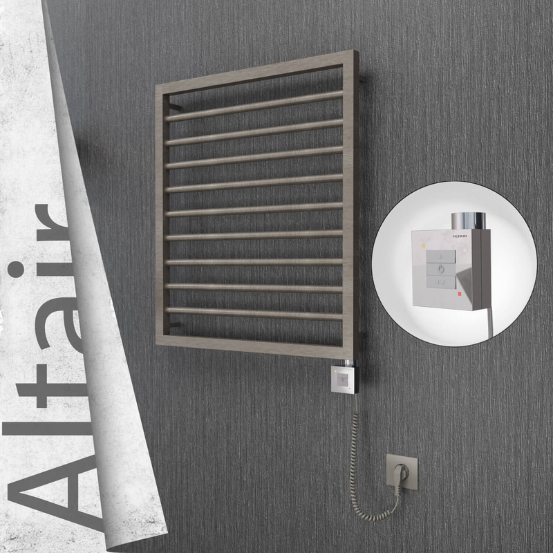 Altair Electric Stainless Steel Towel Rail 600x760 Satin Polished (KTX1 Thermostat) 300W Spiral Cable