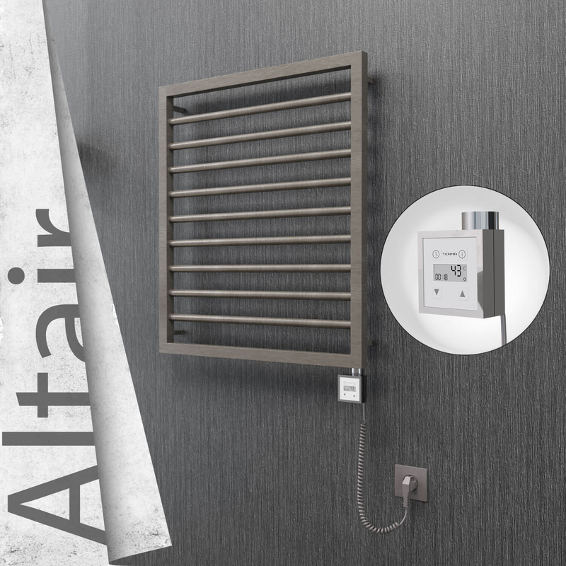 Altair Electric Stainless Steel Towel Rail 600x760 Satin Polished (KTX3 Thermostat) 300W Spiral Cable