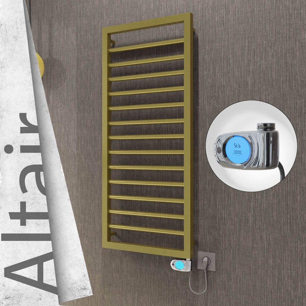 Altair Elektrikli Paslanmaz Çelik Havlupan 400x1040 Satine Altın (Musa Termostat) 300W - 1