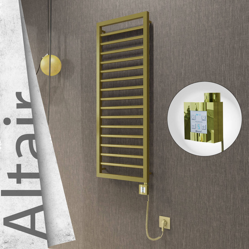 Altair Elektrikli Paslanmaz Çelik Havlupan 400x1180 Satine Altın (KTX4 Termostat) 300W Spiral Kablolu