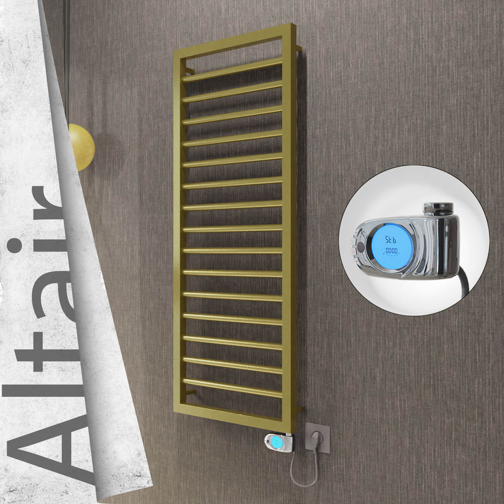 Altair Elektrikli Paslanmaz Çelik Havlupan 400x1180 Satine Altın (Musa Termostat) 300W - 1
