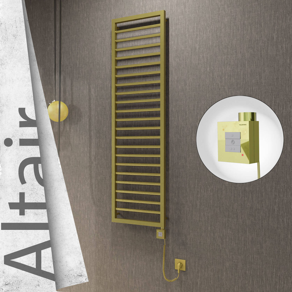 Altair Elektrikli Paslanmaz Çelik Havlupan 400x1600 Satine Altın (KTX1 Termostat) 300W Spiral Kablolu - 1