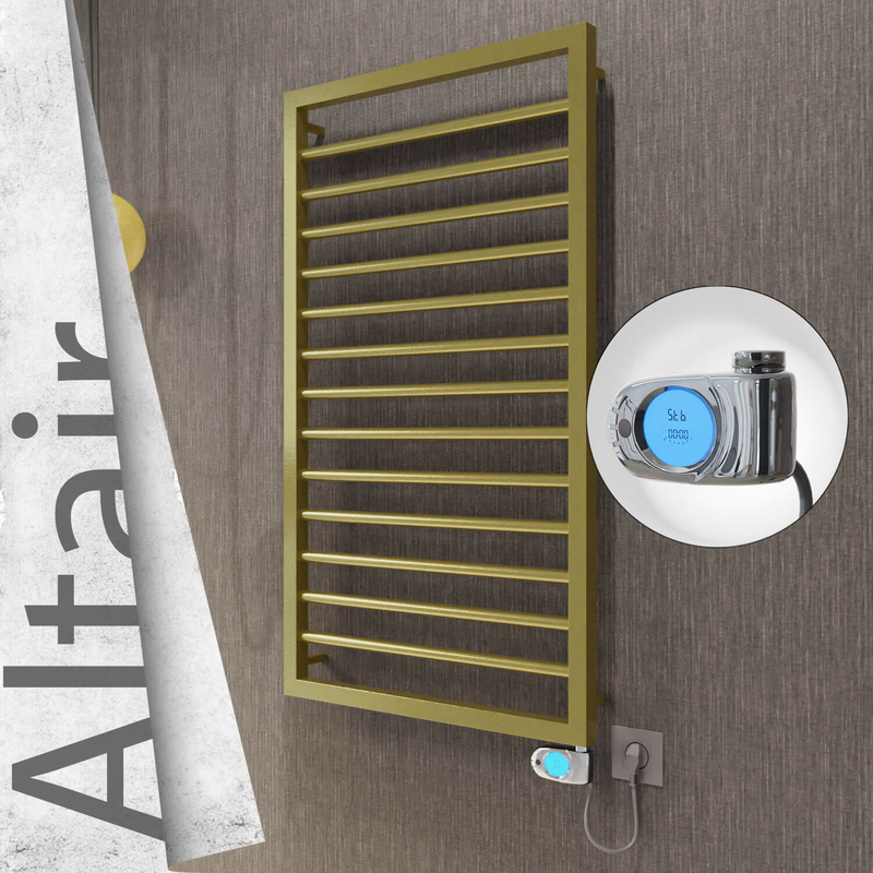 Altair Elektrikli Paslanmaz Çelik Havlupan 500x1040 Satine Altın (Musa Termostat) 300W