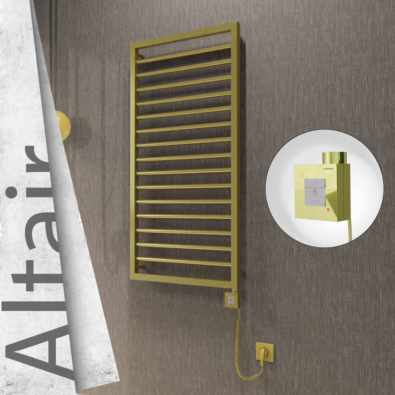 Altair Elektrikli Paslanmaz Çelik Havlupan 500x1180 Satine Altın (KTX1 Termostat) 300W Spiral Kablolu