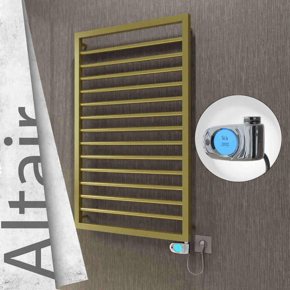 Altair Elektrikli Paslanmaz Çelik Havlupan 600x1040 Satine Altın (Musa Termostat) 300W - 1