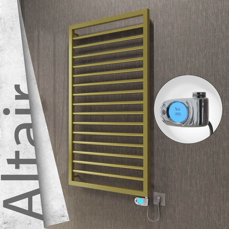 Altair Elektrikli Paslanmaz Çelik Havlupan 600x1180 Satine Altın (Musa Termostat) 300W
