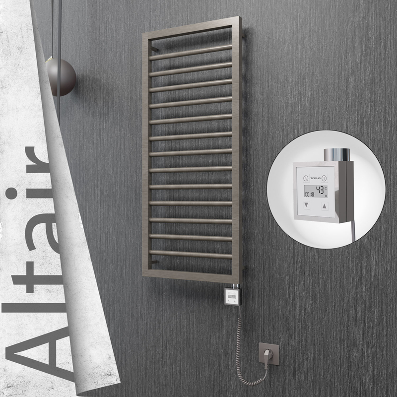 Altair Sèche-serviettes Électrique en Inox 400x1040 Poli Satiné (KTX3 Thermostat) 300W Câble Spiralé 