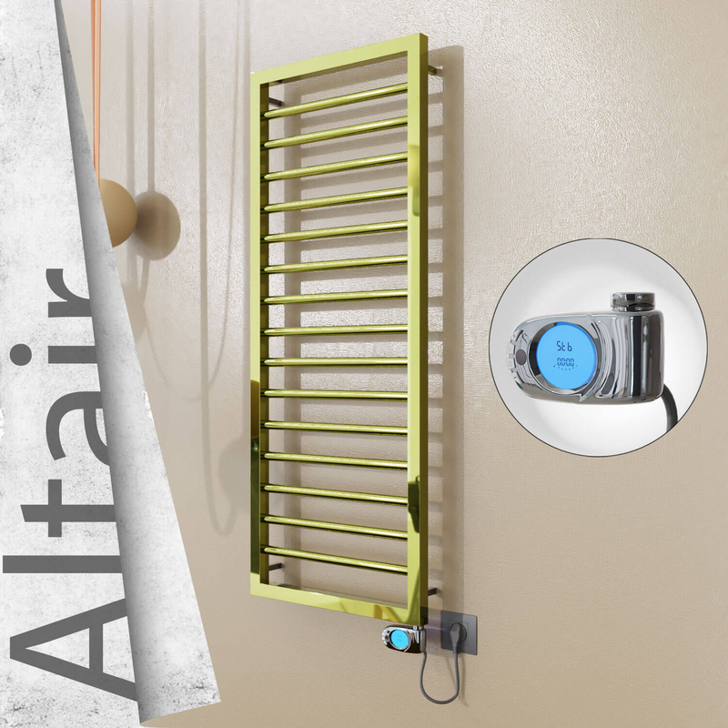 Altair Sèche-serviettes Électrique en Inox 400x1180 Doré (Musa Thermostat) 300W 
