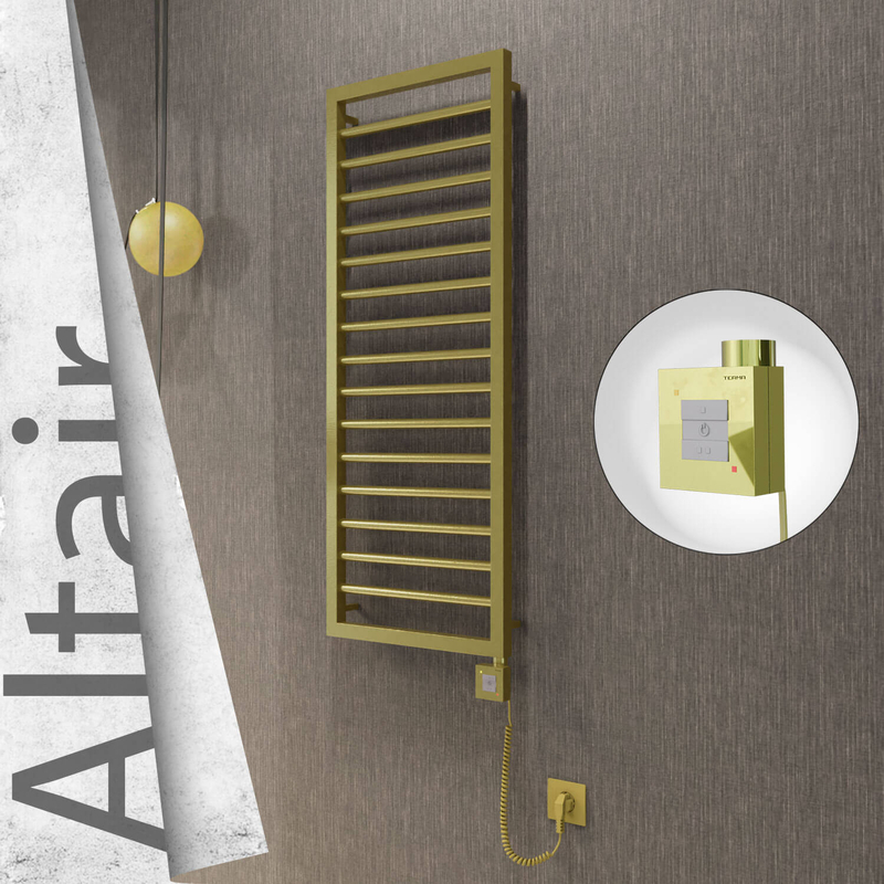 Altair Sèche-serviettes Électrique en Inox 400x1180 Doré Satiné (KTX1 Thermostat) 300W Câble Spiralé 
