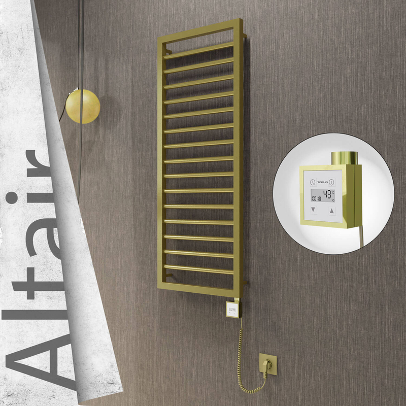 Altair Sèche-serviettes Électrique en Inox 400x1180 Doré Satiné (KTX3 Thermostat) 300W Câble Spiralé 