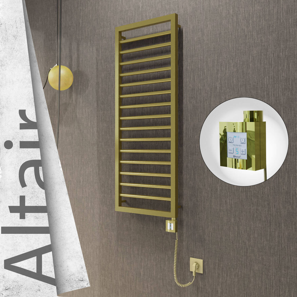 Altair Sèche-serviettes Électrique en Inox 400x1180 Doré Satiné (KTX4 Thermostat) 300W Câble Spiralé - 1