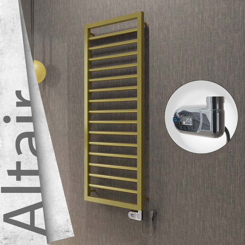 Altair Sèche-serviettes Électrique en Inox 400x1180 Doré Satiné (Thesis Thermostat) 300W 