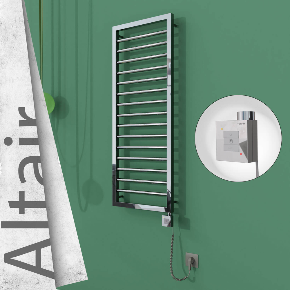 Altair Sèche-serviettes Électrique en Inox 400x1180 Poli Miroir (KTX1 Thermostat) 300W Câble Spiralé - 1