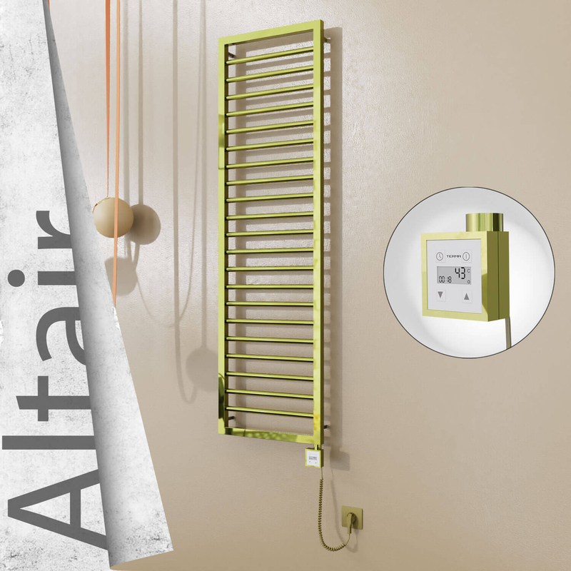 Altair Sèche-serviettes Électrique en Inox 400x1600 Doré (KTX3 Thermostat) 300W Câble Spiralé 
