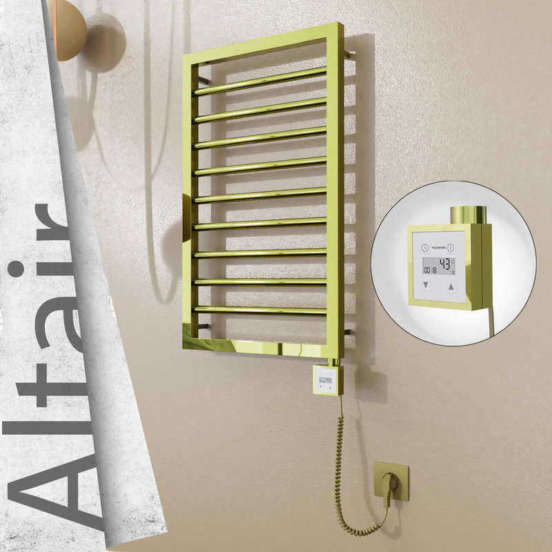 Altair Sèche-serviettes Électrique en Inox 400x760 Doré (KTX3 Thermostat) 200W Câble Spiralé 