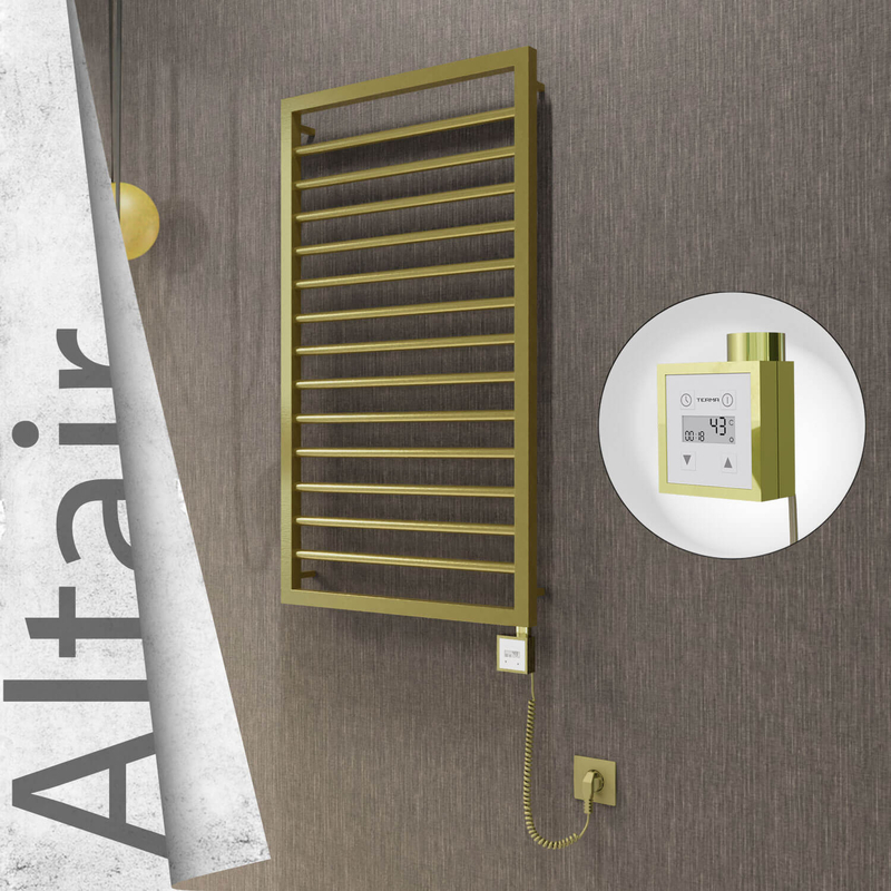 Altair Sèche-serviettes Électrique en Inox 500x1040 Doré Satiné (KTX3 Thermostat) 300W Câble Spiralé 