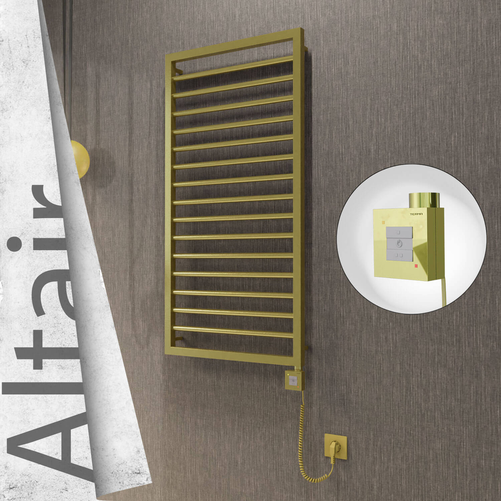 Altair Sèche-serviettes Électrique en Inox 500x1180 Doré Satiné (KTX1 Thermostat) 300W Câble Spiralé - 1