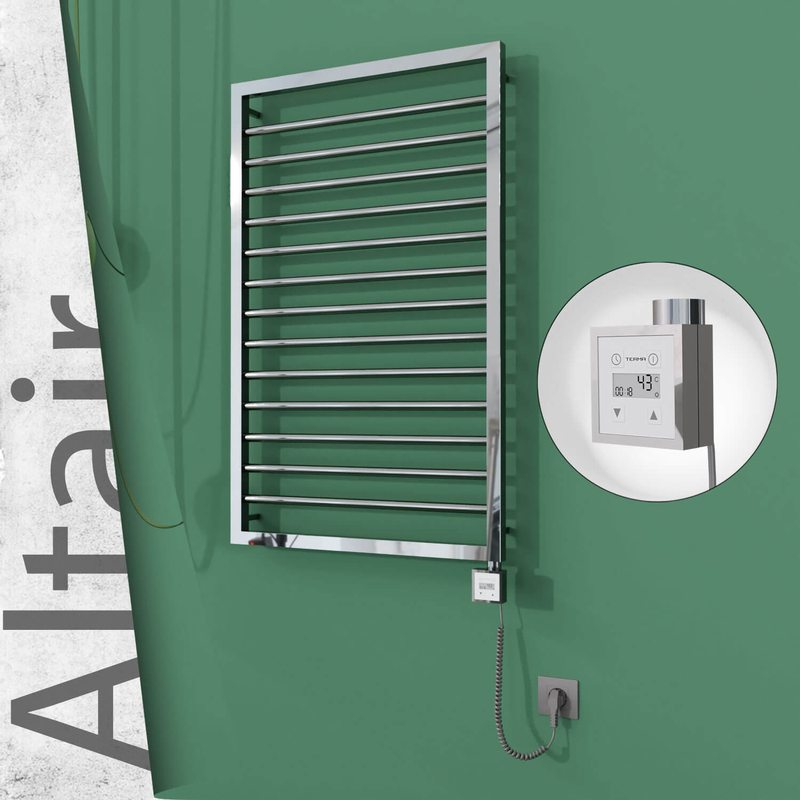 Altair Sèche-serviettes Électrique en Inox 600x1040 Poli Miroir (KTX3 Thermostat) 300W Câble Spiralé 