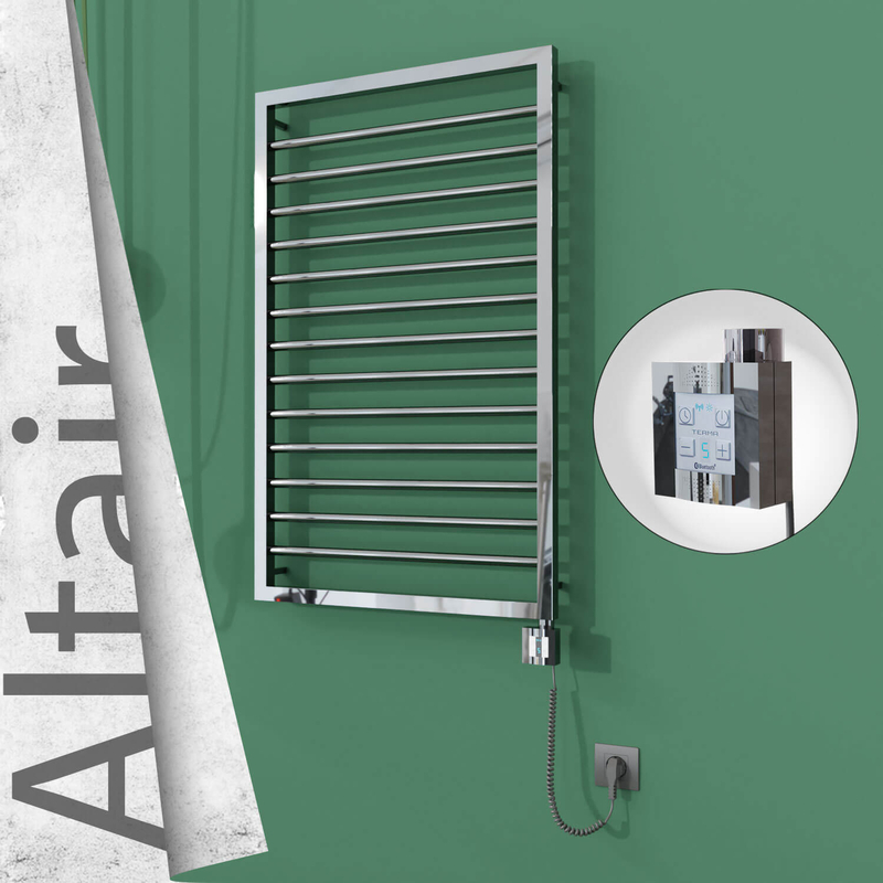 Altair Sèche-serviettes Électrique en Inox 600x1040 Poli Miroir (KTX4 Thermostat) 300W Câble Spiralé 