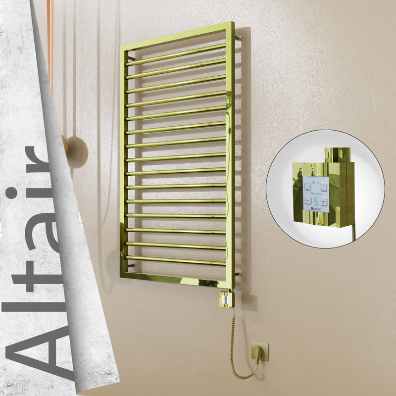 Altair Sèche-serviettes Électrique en Inox 600x1180 Doré (KTX4 Thermostat) 300W Câble Spiralé 