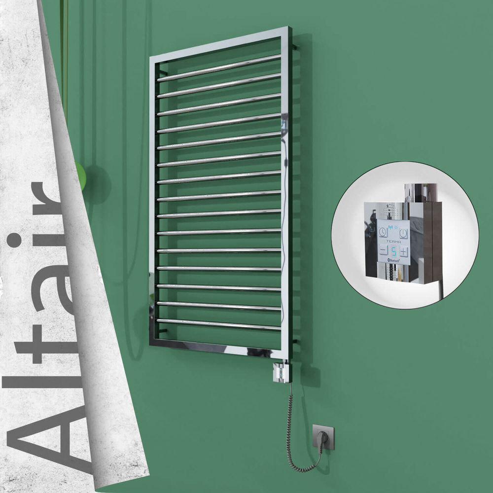 Altair Sèche-serviettes Électrique en Inox 600x1180 Poli Miroir (KTX4 Thermostat) 300W Câble Spiralé - 1