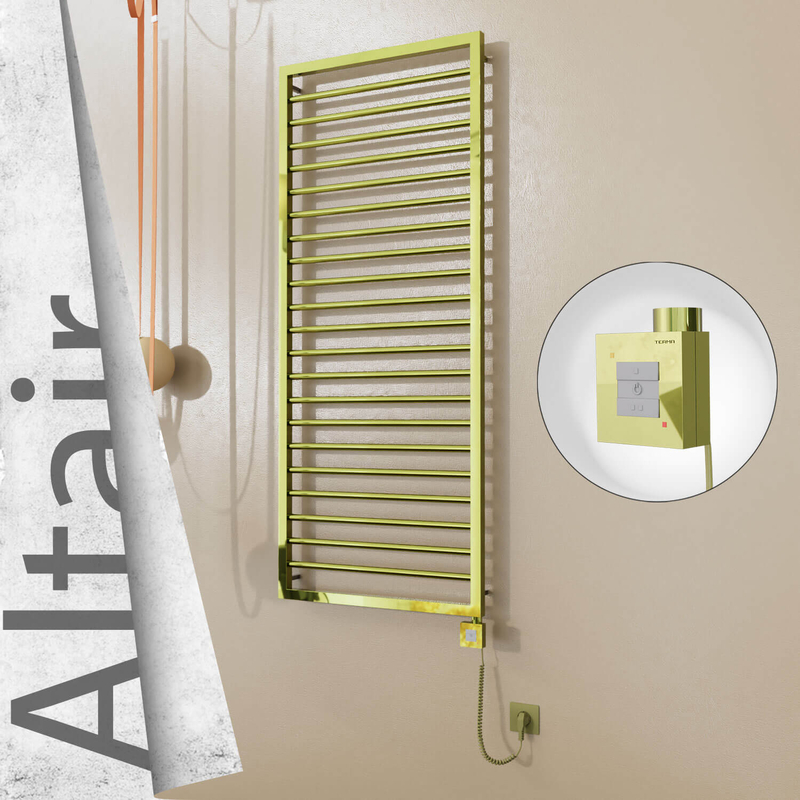 Altair Sèche-serviettes Électrique en Inox 600x1600 Doré (KTX1 Thermostat) 600W Câble Spiralé 