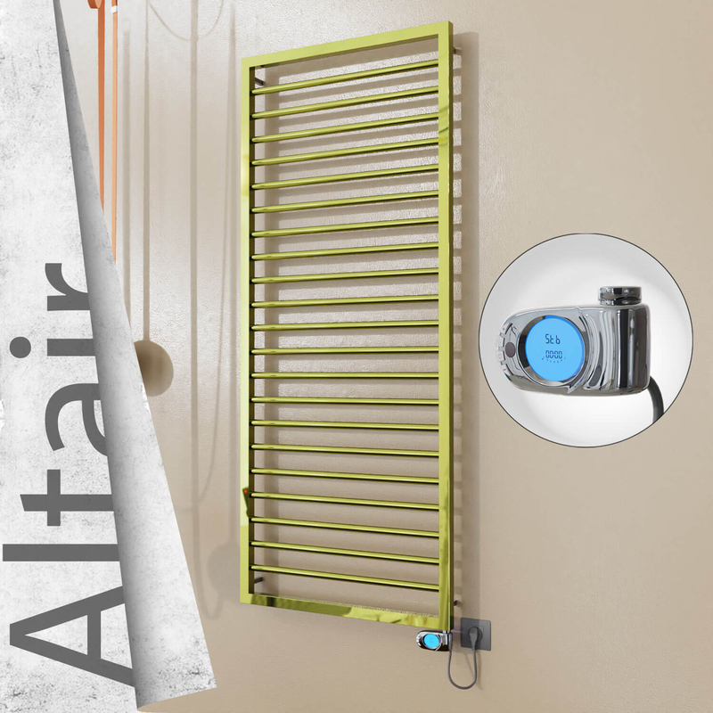 Altair Sèche-serviettes Électrique en Inox 600x1600 Doré (Musa Thermostat) 600W 