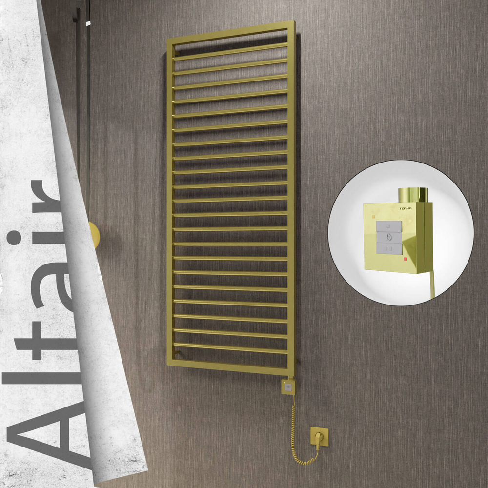Altair Sèche-serviettes Électrique en Inox 600x1600 Doré Satiné (KTX1 Thermostat) 600W Câble Spiralé - 1
