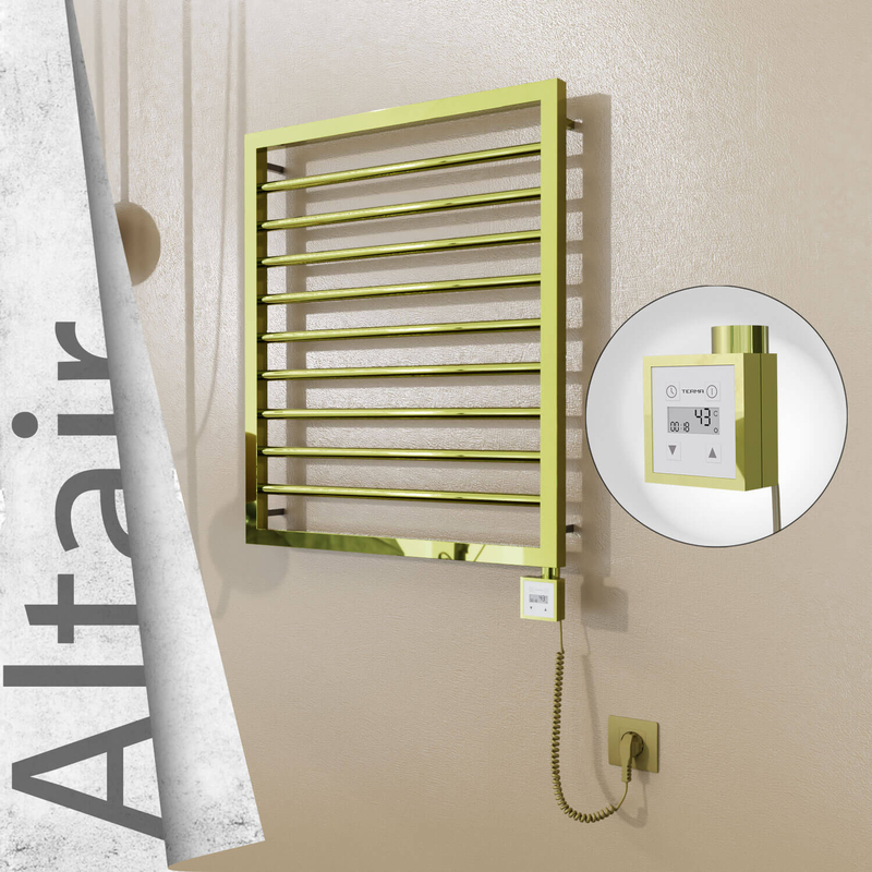 Altair Sèche-serviettes Électrique en Inox 600x760 Doré (KTX3 Thermostat) 300W Câble Spiralé 