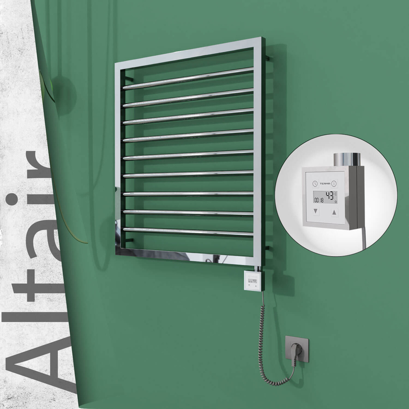 Altair Sèche-serviettes Électrique en Inox 600x760 Poli Miroir (KTX3 Thermostat) 300W Câble Spiralé 